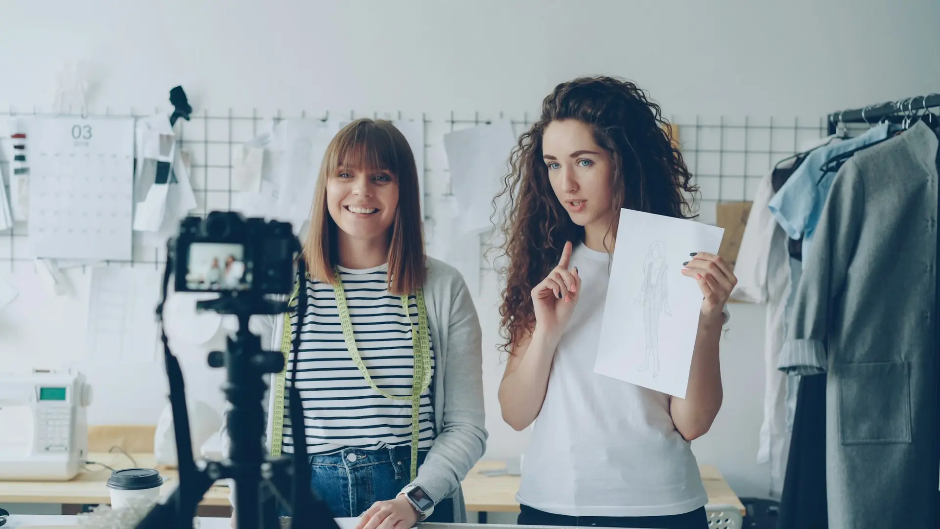 Two women filming a video